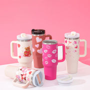 40 Oz Tumbler With Handle Straw Insulated, Stainless Steel Spill Proof Vacuum Coffee Cup Tumbler With Lid Tapered Mug Gifts For Valentine Lover